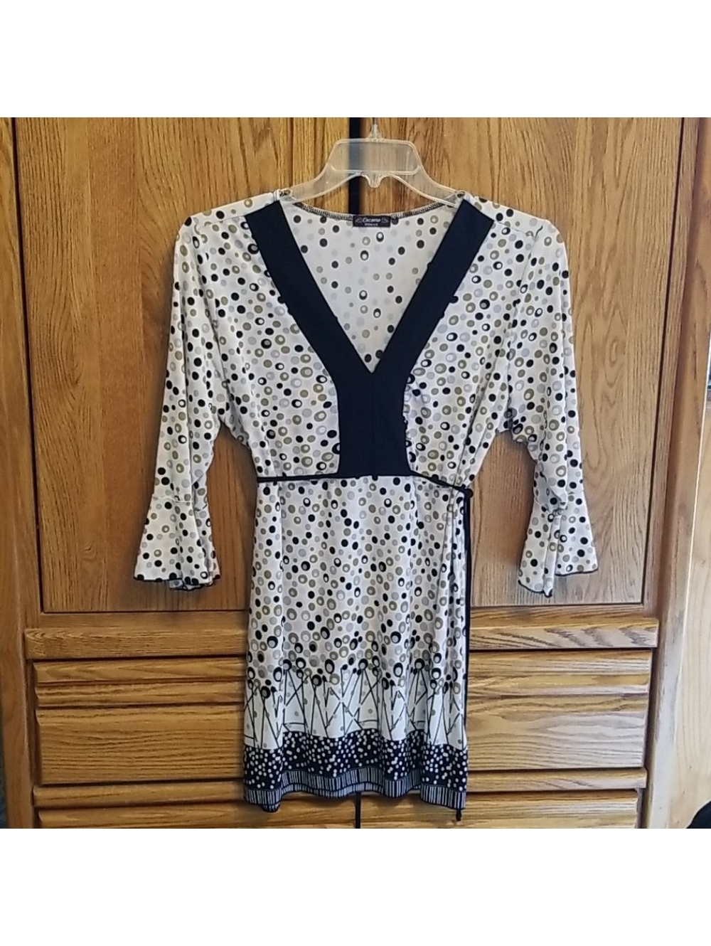 Cocomo Women's Pink and Black Print Blouse with 3/4 Flowy Sleeves and Back Tie